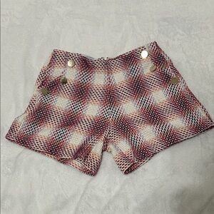 Georgia Giannini Tweed Cotton Blend Shorts Medium Plaid Pink Purple Gold Buttons